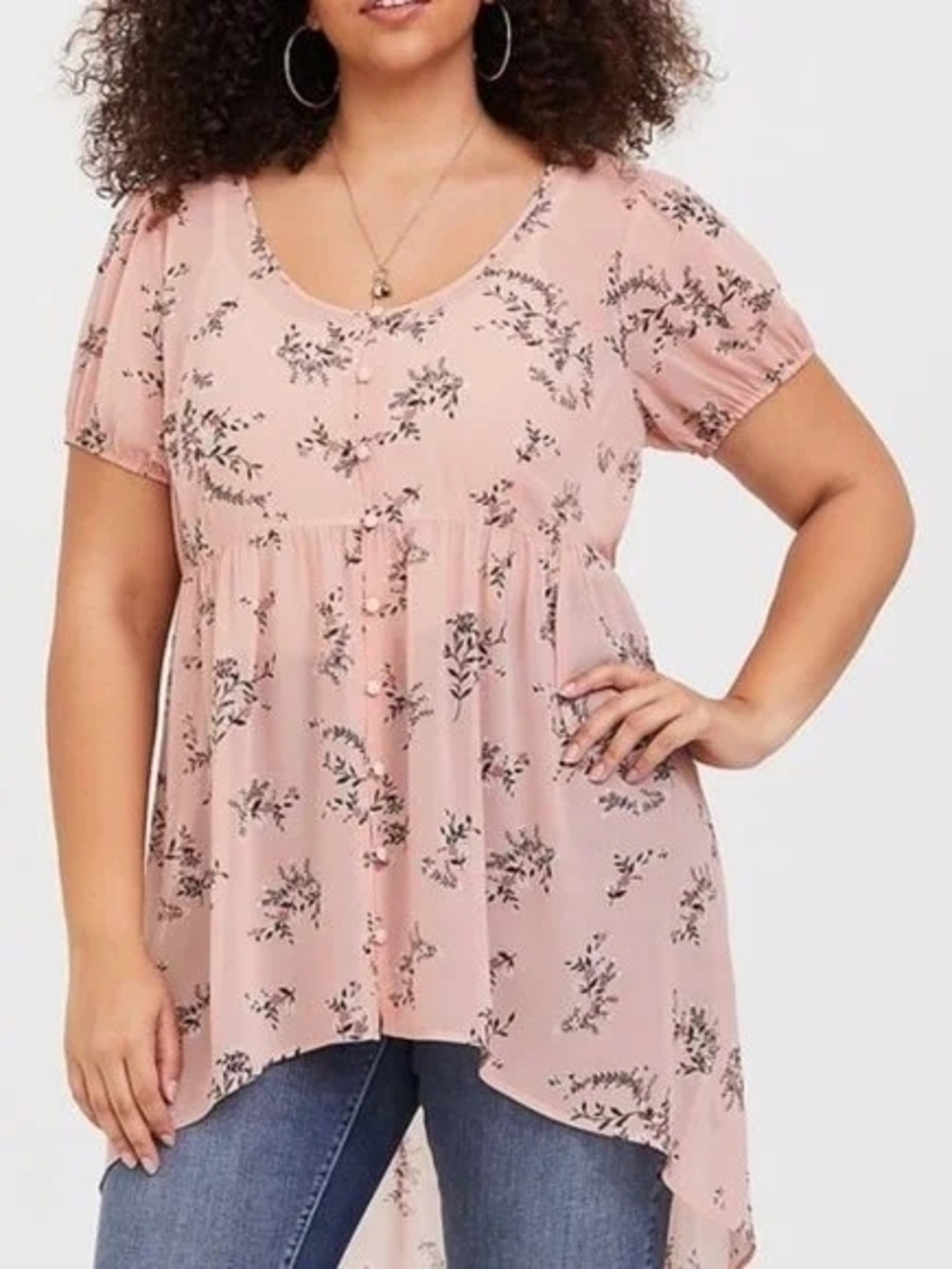 torrid Blush Pink Floral High-Low Babydoll Tunic